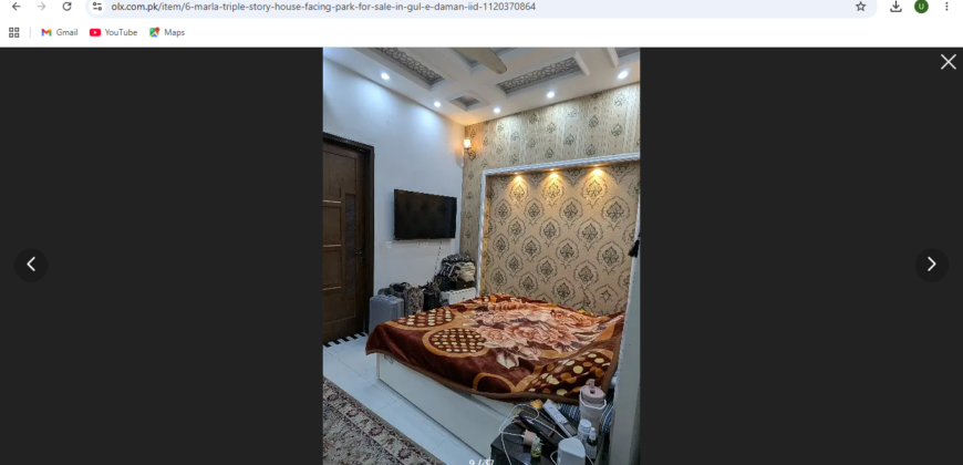 6 Marla triple story House Facing Park For Sale in Gul e Daman