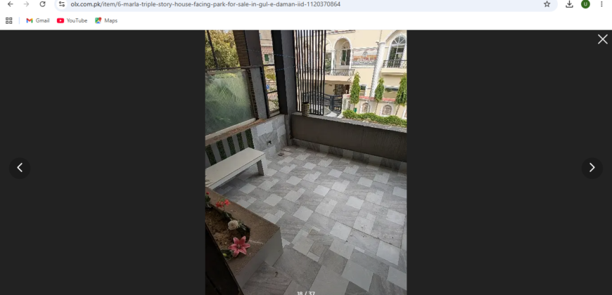 6 Marla triple story House Facing Park For Sale in Gul e Daman