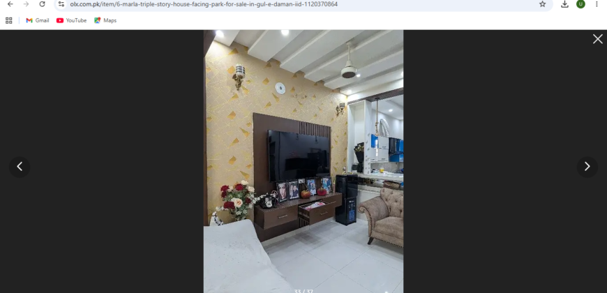 6 Marla triple story House Facing Park For Sale in Gul e Daman