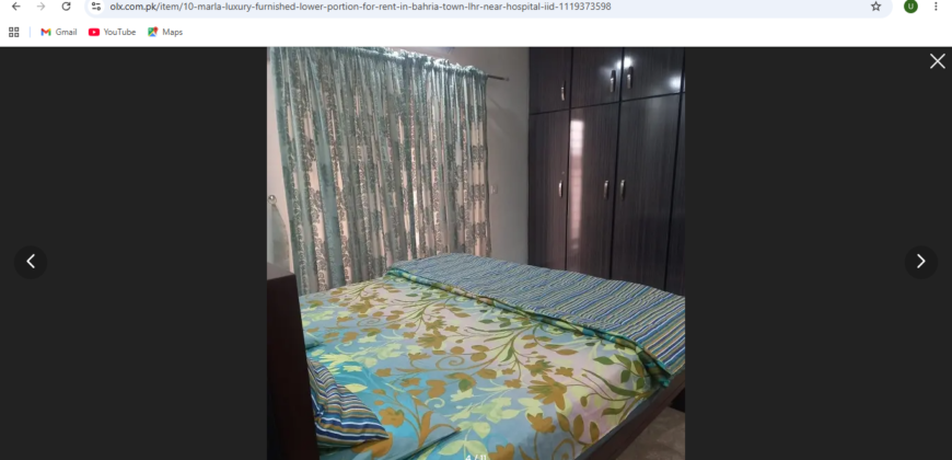 10 Marla Luxury Furnished Lower Portion For Rent In Bahria Town Lhr Near Hospital