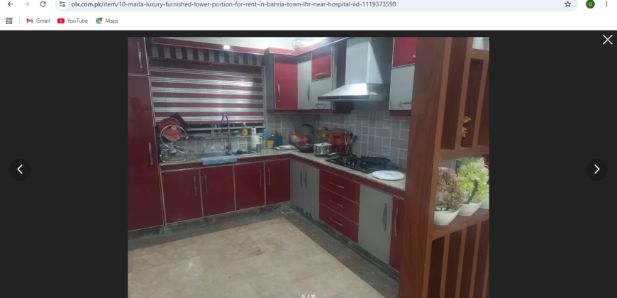 10 Marla Luxury Furnished Lower Portion For Rent In Bahria Town Lhr Near Hospital