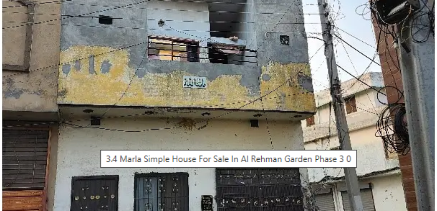 3.4 Marla Simple House For Sale In Al Rehman Garden Phase 3